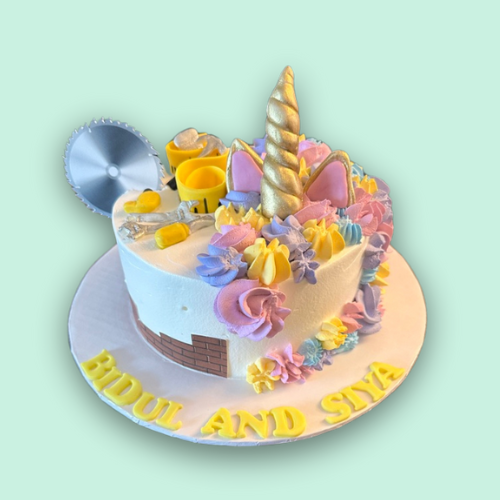 Eggless Unicorn and Handyman cake