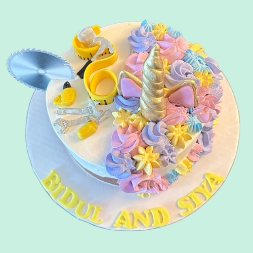 Eggless Unicorn and Handyman cake