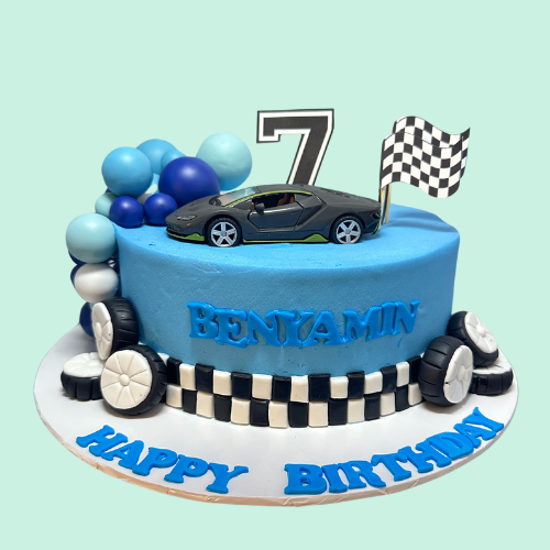 Eggless Car Racing Theme Cake